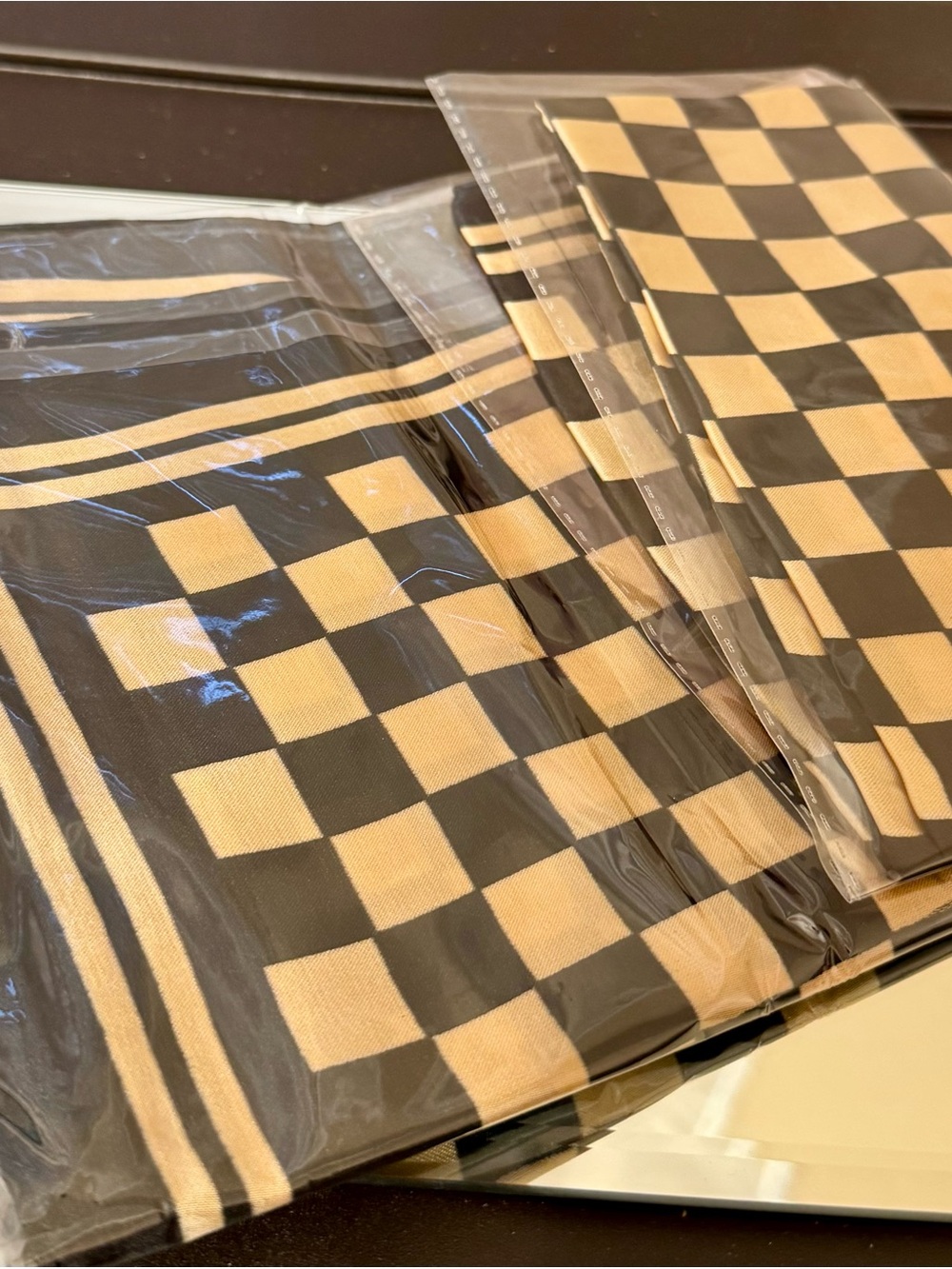NEW Checkerboard Pattern Scarf in Beige and Black Bag Decor